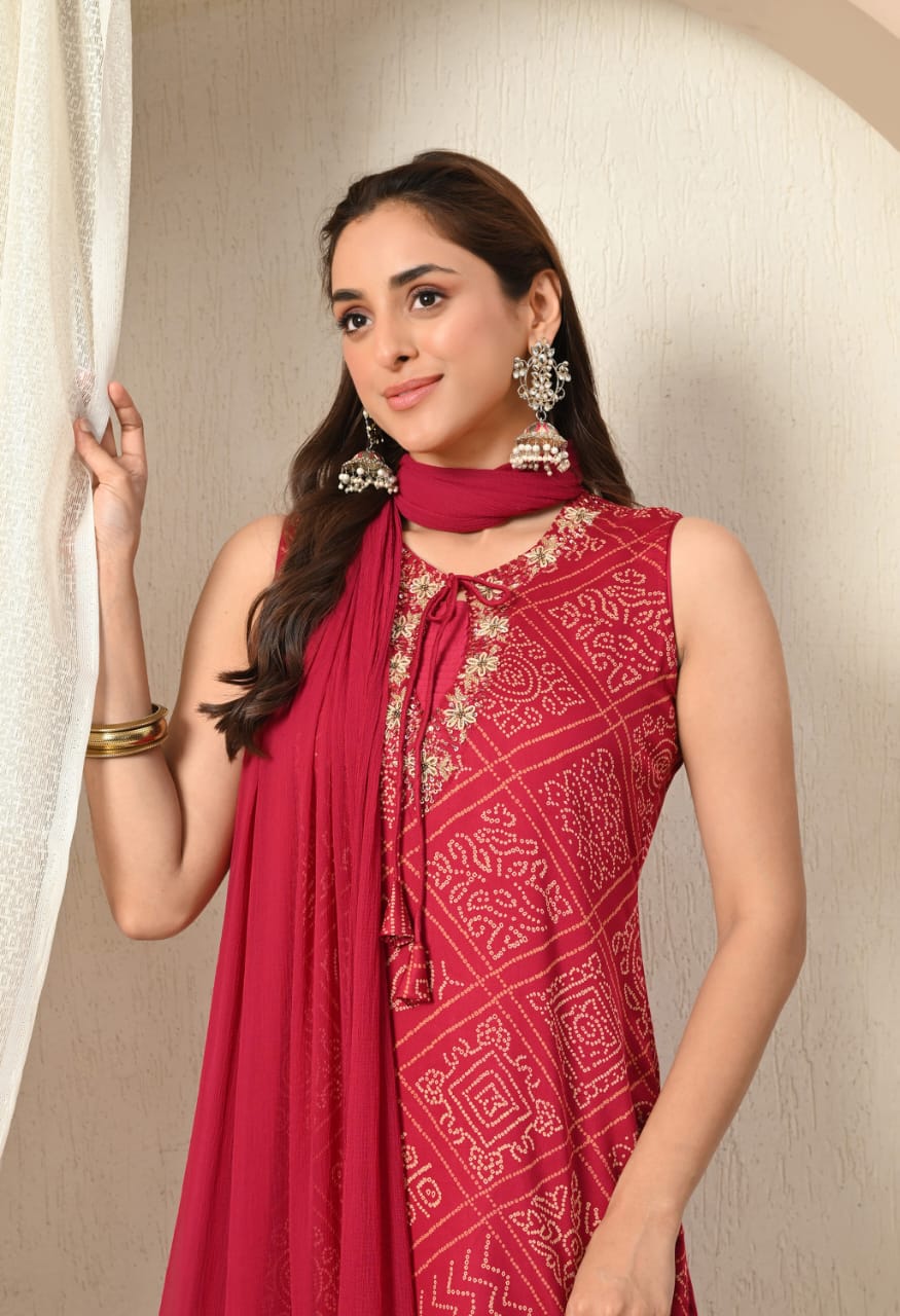 Advita Bandhani Print 3-Piece Suit for Women