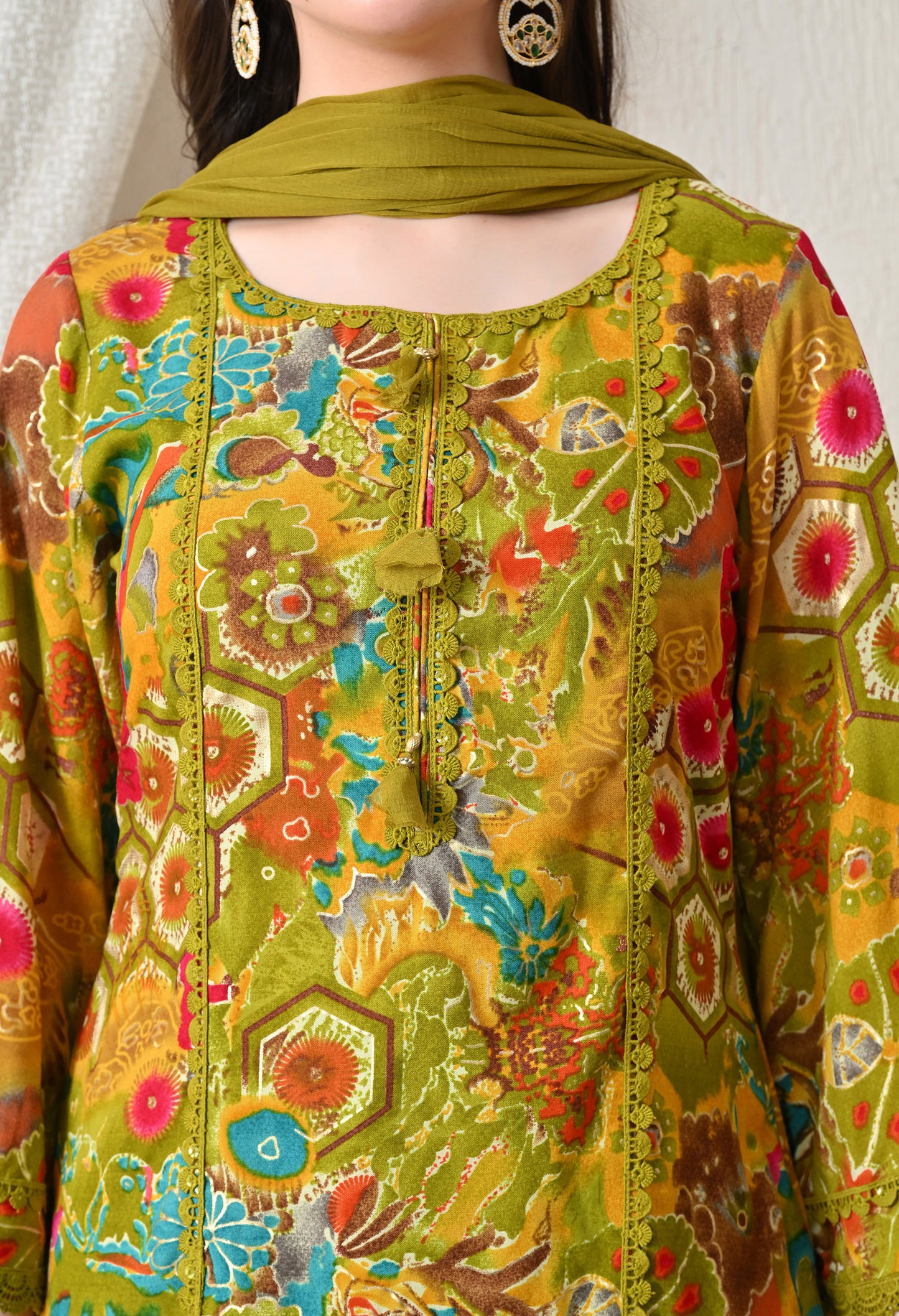Advita Olive Green Multicolor Floral Print Rayon Cotton Farsi Salwar Suit for women – view 5