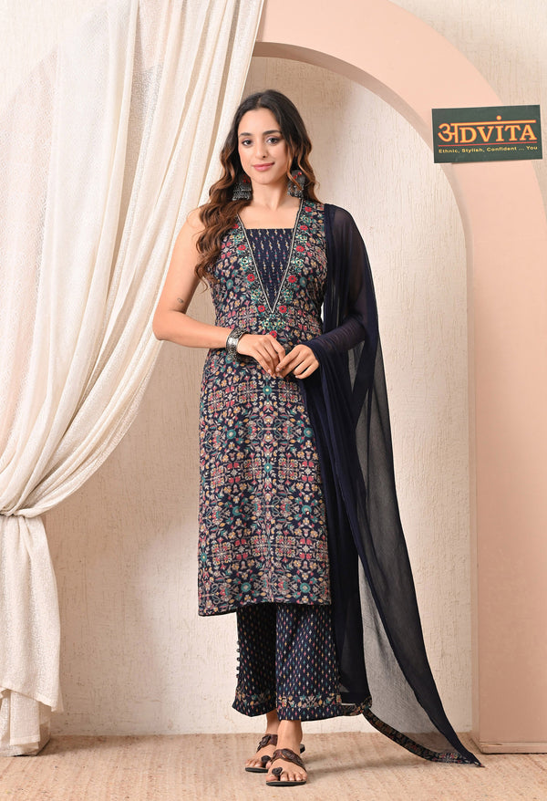 Advita navy blue rayon cotton daily wear suit for women