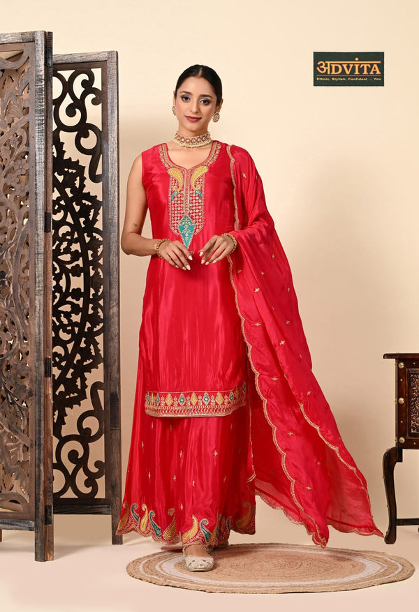 Advita elegant red party wear suit for Ganesh Chaturthi pooja