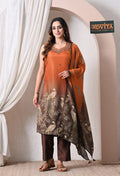 Advita Chinon Silk Party Wear 3-Piece Suit for Women in Rust Orange