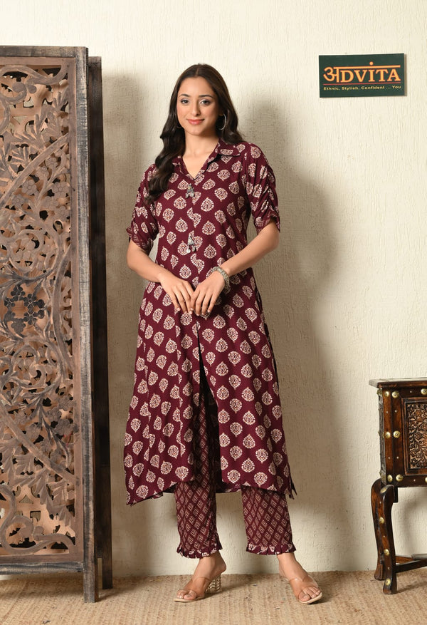 Comfort Fit 2-Piece Cotton Kurta Set for Women – Lightweight & Elegant Wear in Maroon