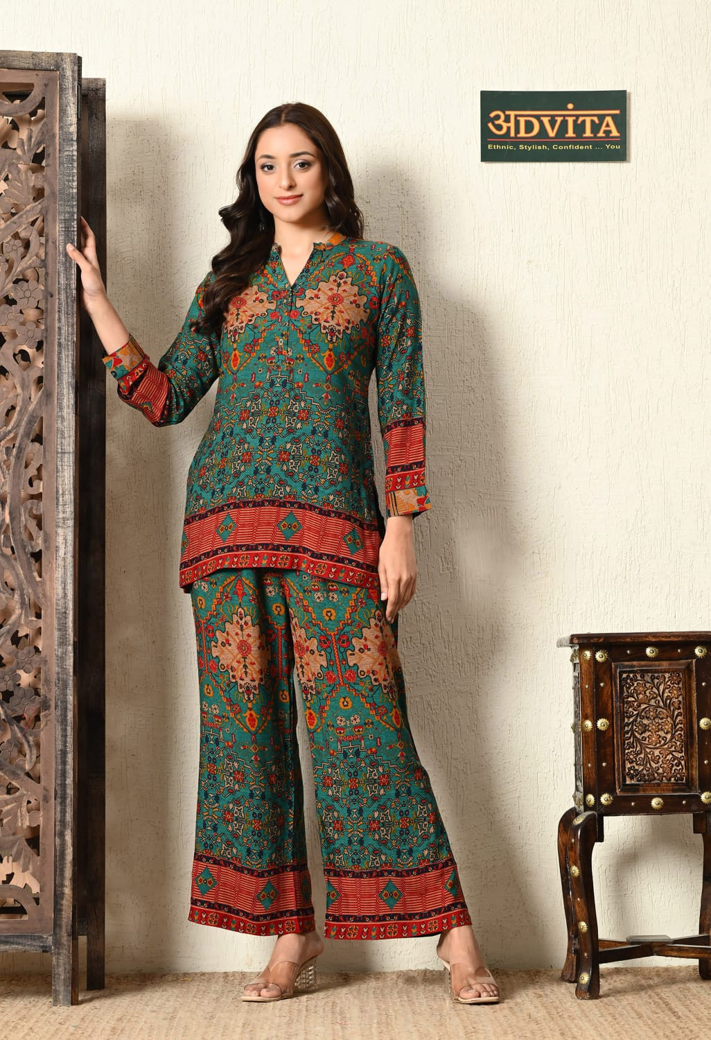 Woman wearing Women's Cotton Cord Set – Stylish Co-ord Outfit for Everyday Comfort