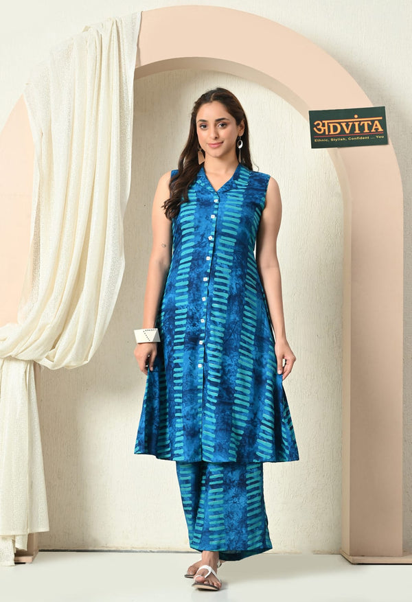 Elegant A-Line 2-Piece Kurta Set for Women – Stylish Cotton Kurti with Bottom for Daily & Festive Wear in Blue
