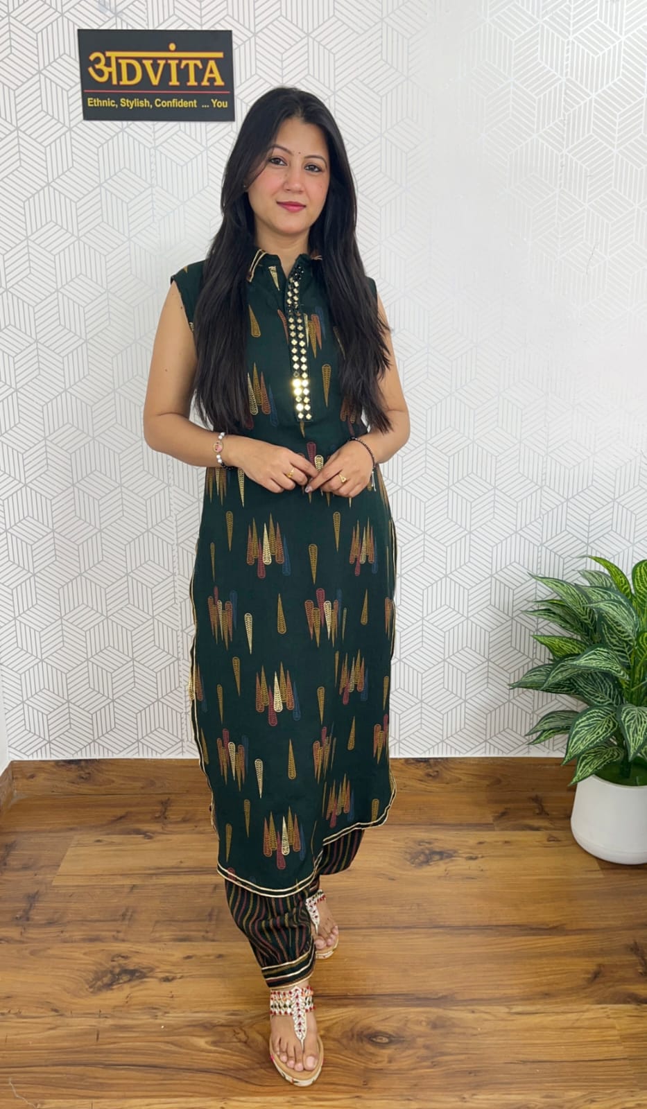 Woman wearing Trendy Afgani Style 2-Piece Kurta Set