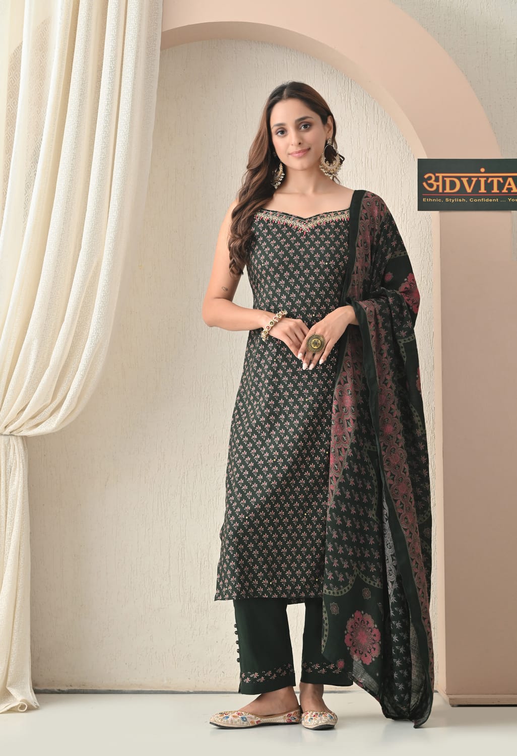 Women Black Daily Wear Cotton 3 Piece Suit with Dupatta