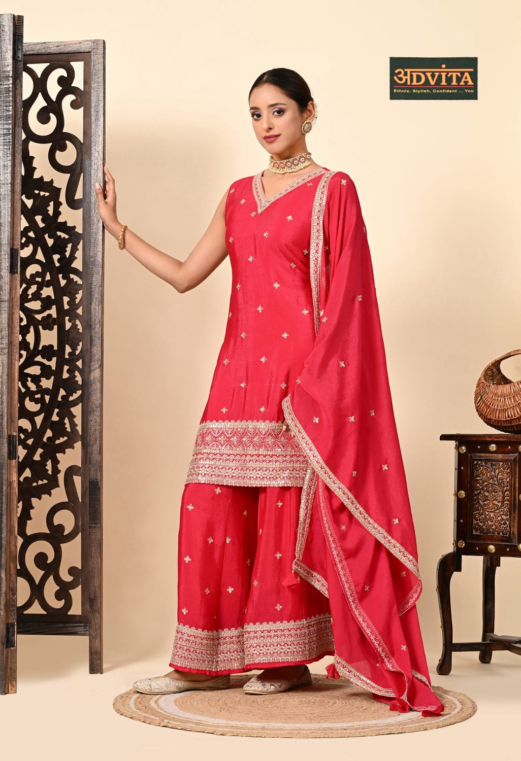 Woman wearing Advita Party Wear Sharara Dress – Designer Festive Collection