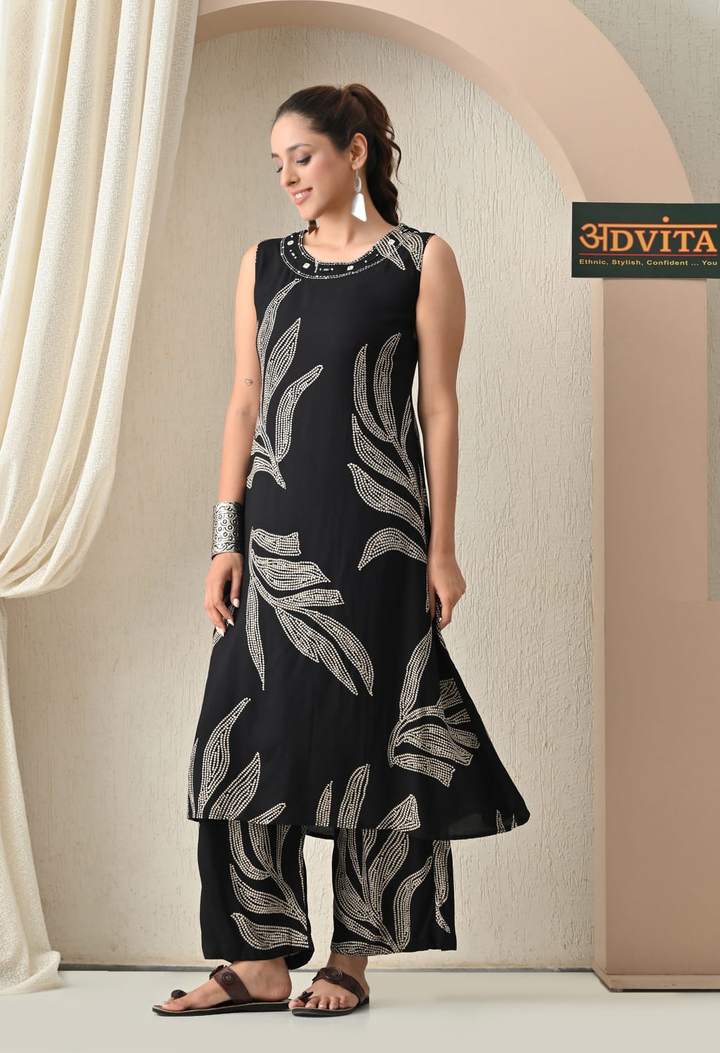 Advita Black & Purple A-Line Rayon Cotton Kurta Set for Women