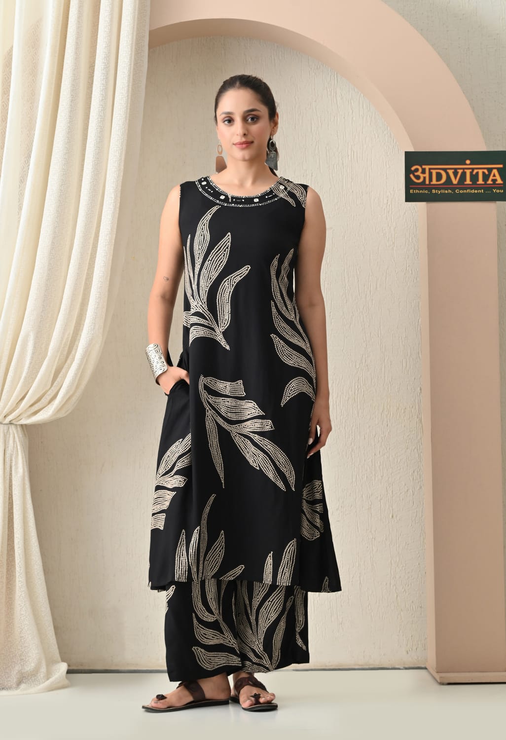 Advita Black & Purple A-Line Rayon Cotton Kurta Set for Women