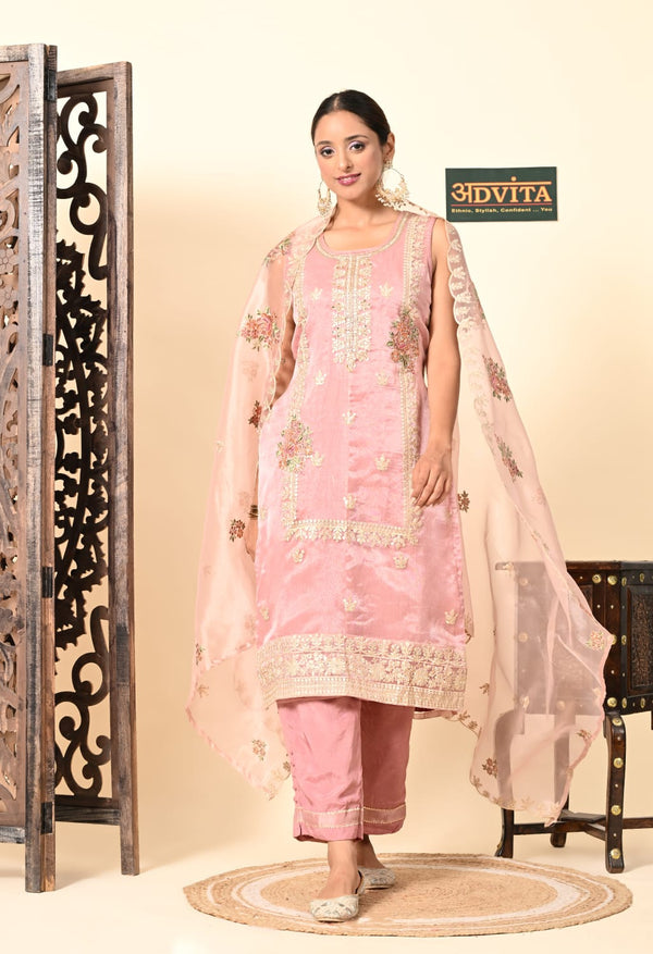 Advita Festive 3-Piece Suit for Women in Gajri Pink and Pista Green in Vibrant Gajri Pink