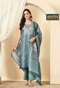 Advita Ocen Teal Embroidered 3 Piece Party Wear Suit