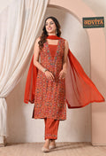 Advita Rust Orange Rayon Cotton 3 Piece Suit Set for Women