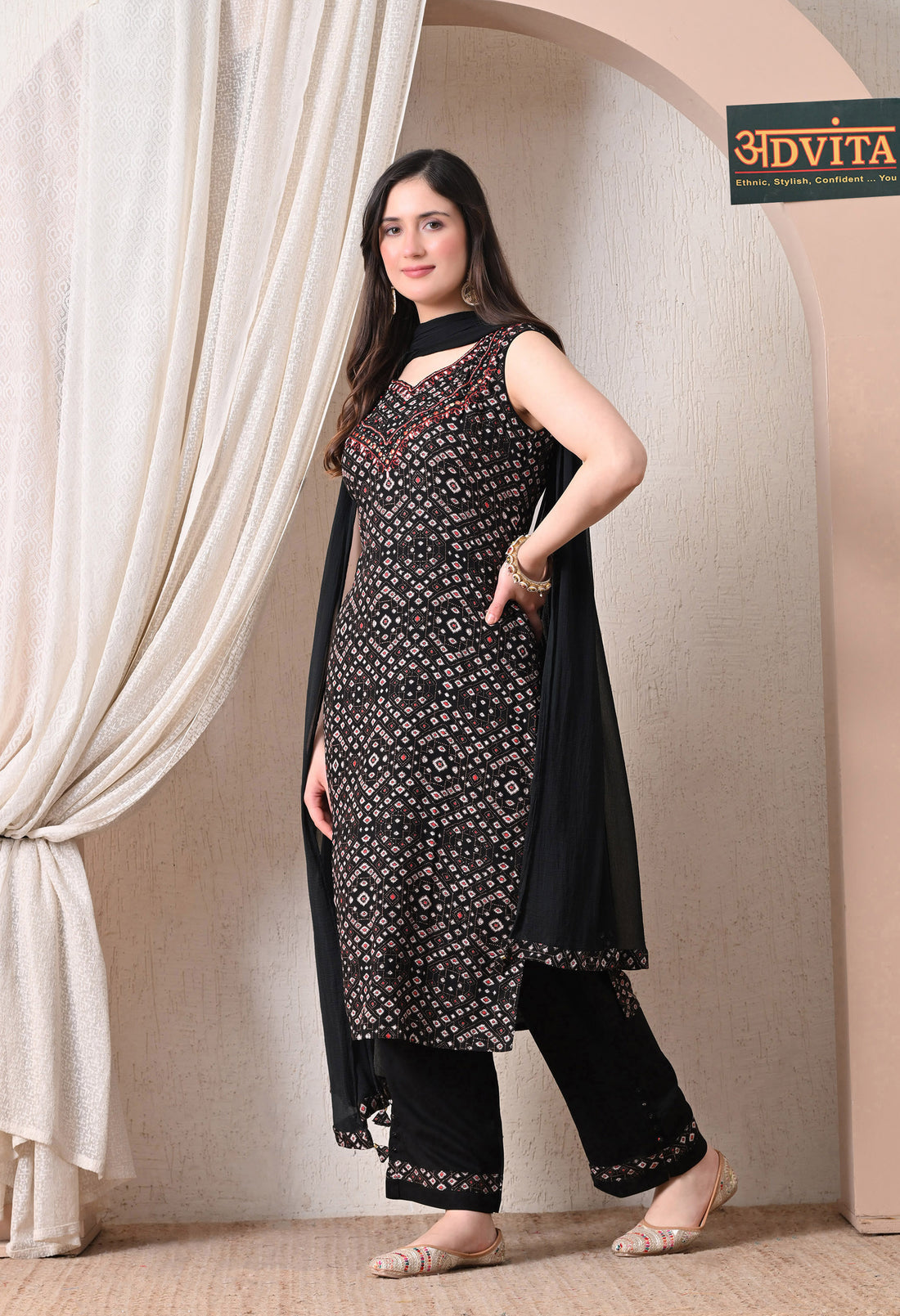 Advita Bandhani Diamond Print Rayon Cotton Suit for Women