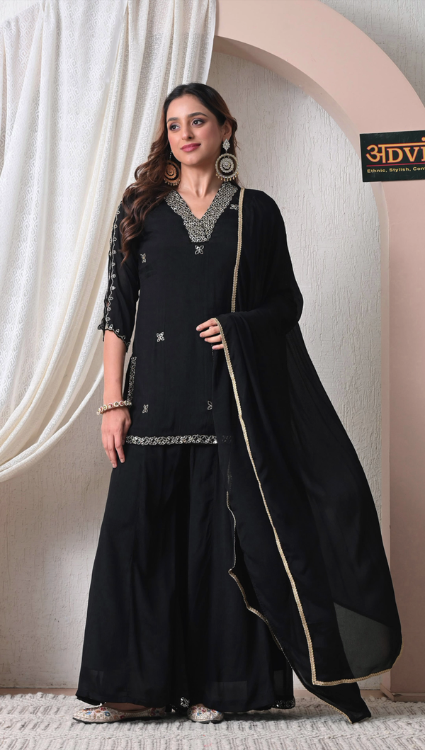 Advita Black Chinon Party Wear Sharara Set for Women