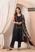 Advita Black Embroidery Gaji Silk 3-Piece Suit for Women