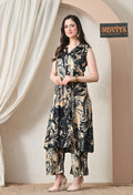Advita Black Marble Print Gaji Silk Kurta Set with Palazzo for Women