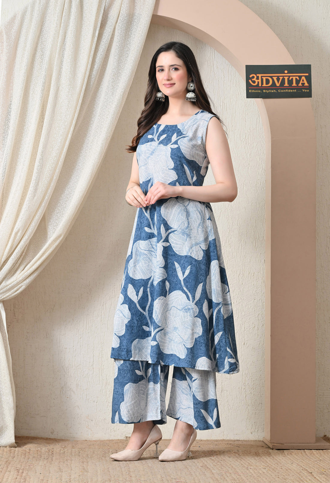 Advita Rose Floral Print Rayon Cotton A-Line Kurta Set for Women