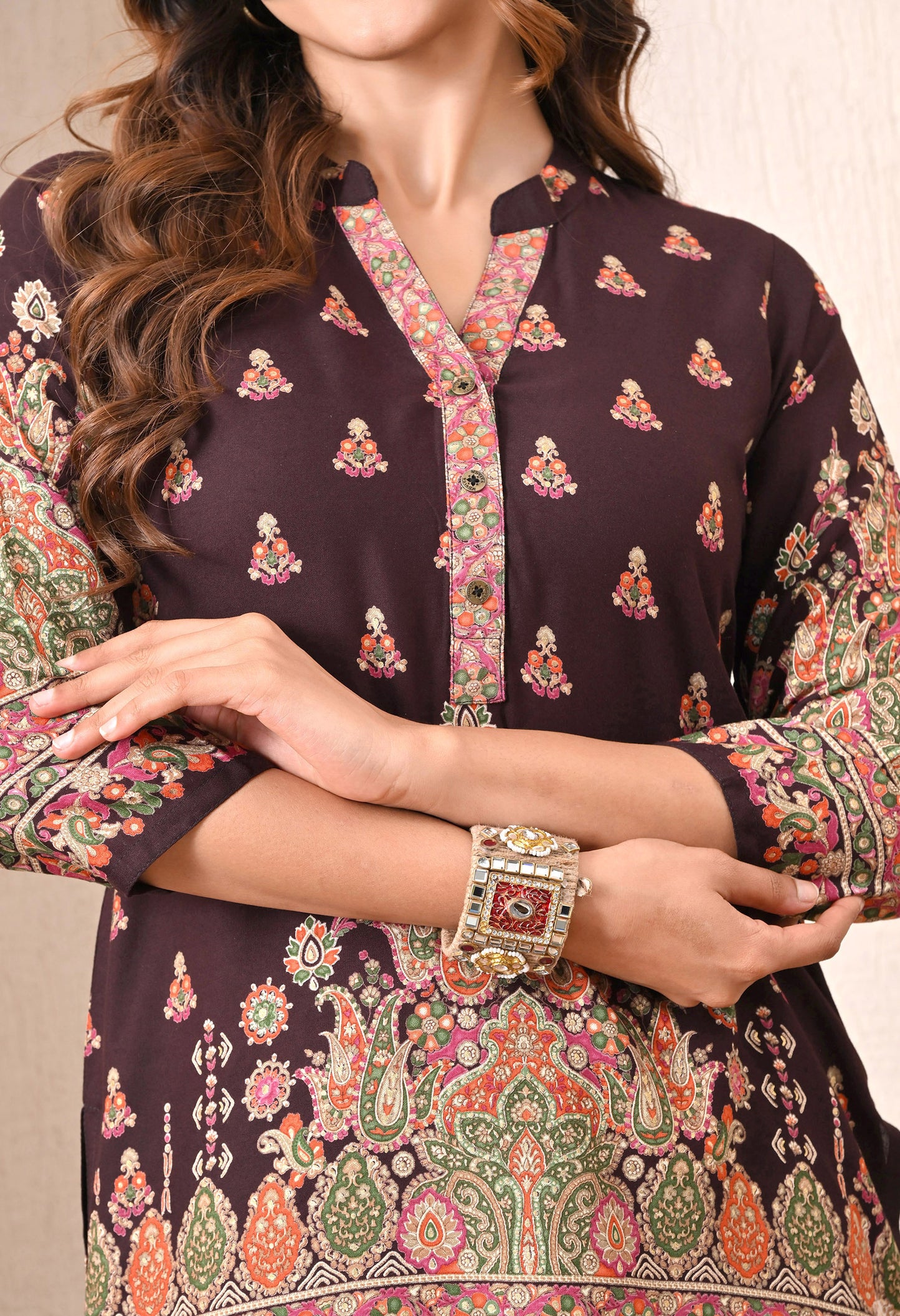 Advita Dark Maroon Paisley Print Rayon Cotton Co-ord Set for Women