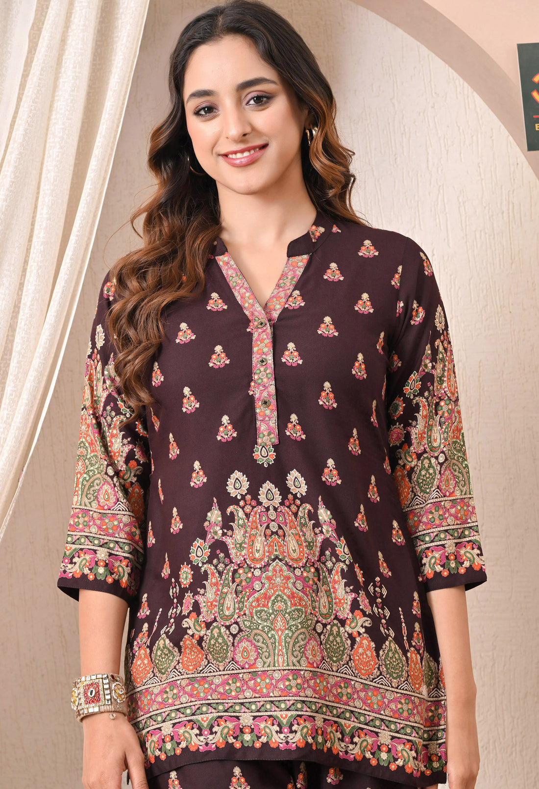 Advita Dark Maroon Paisley Print Rayon Cotton Co-ord Set for women – view 3