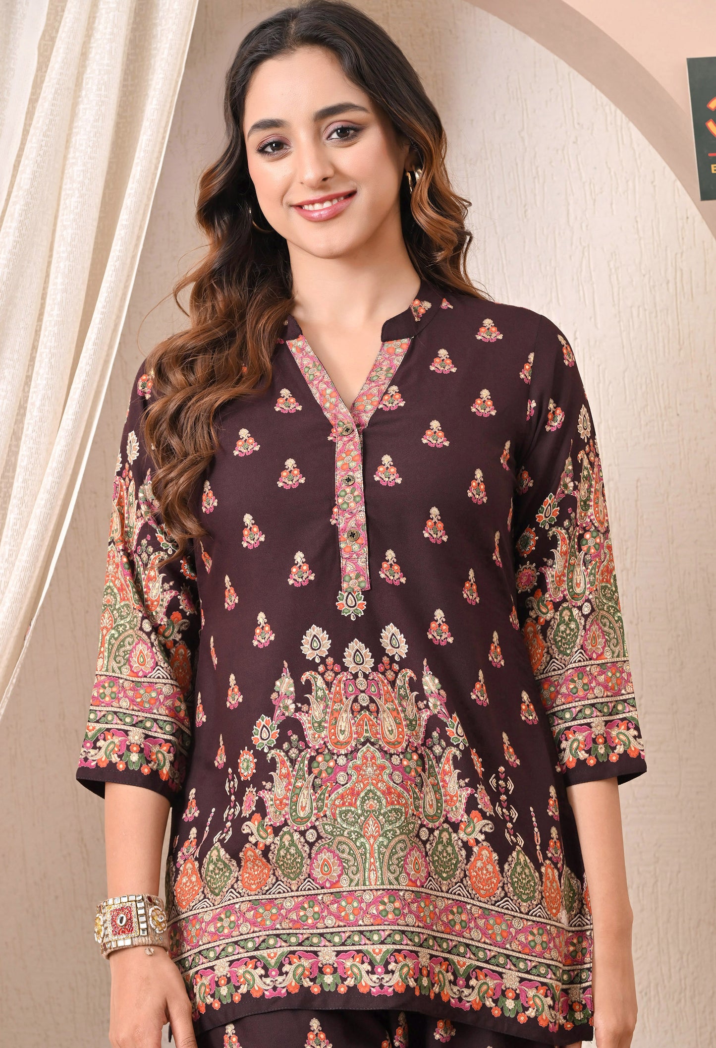 Advita Dark Maroon Paisley Print Rayon Cotton Co-ord Set for Women