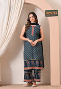 Advita Dark Teal Fan Print Rayon Cotton 3-Piece Palazzo Suit for Women