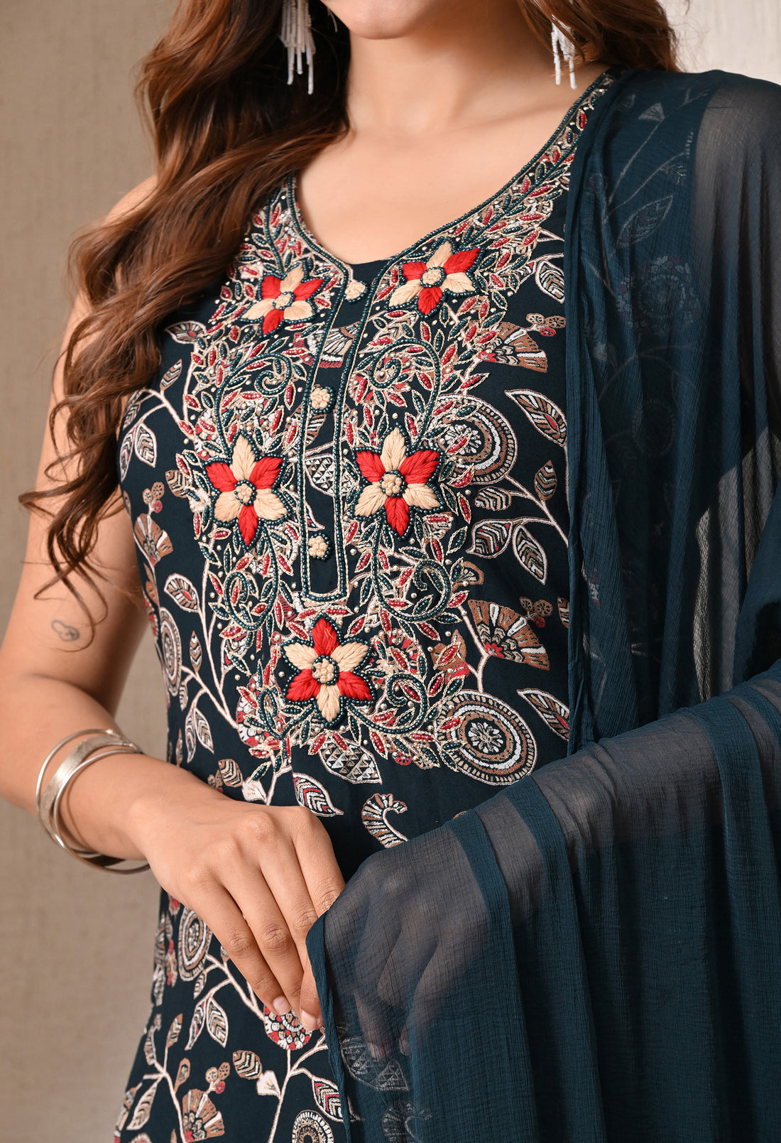 Advita Dark Teal Floral Print Rayon Cotton Suit for Women