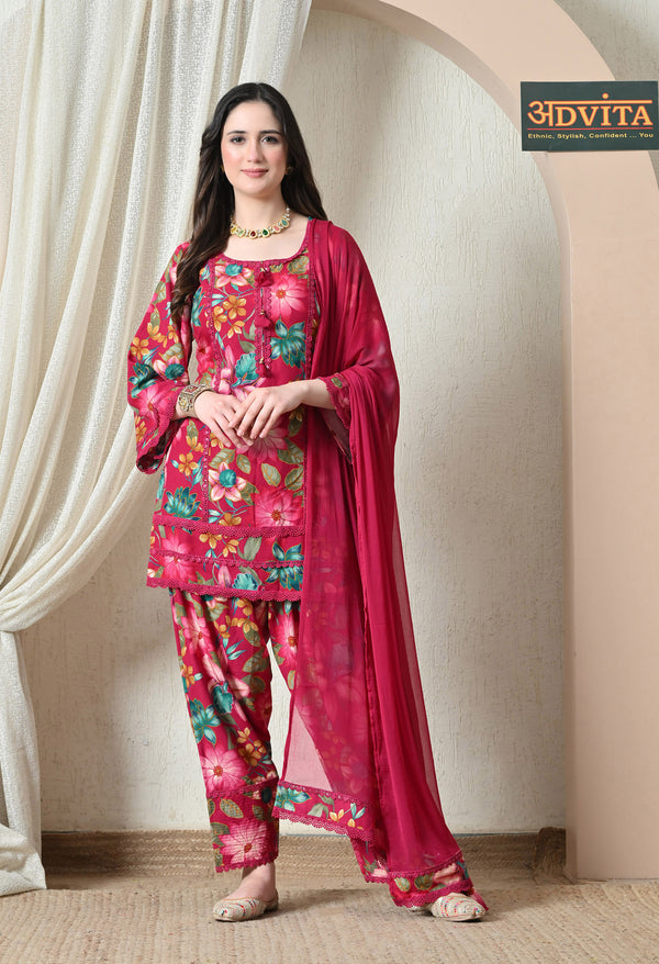 Advita Farsi Salwar Floral Paisley Print Rayon Cotton Suit for Women in Magenta