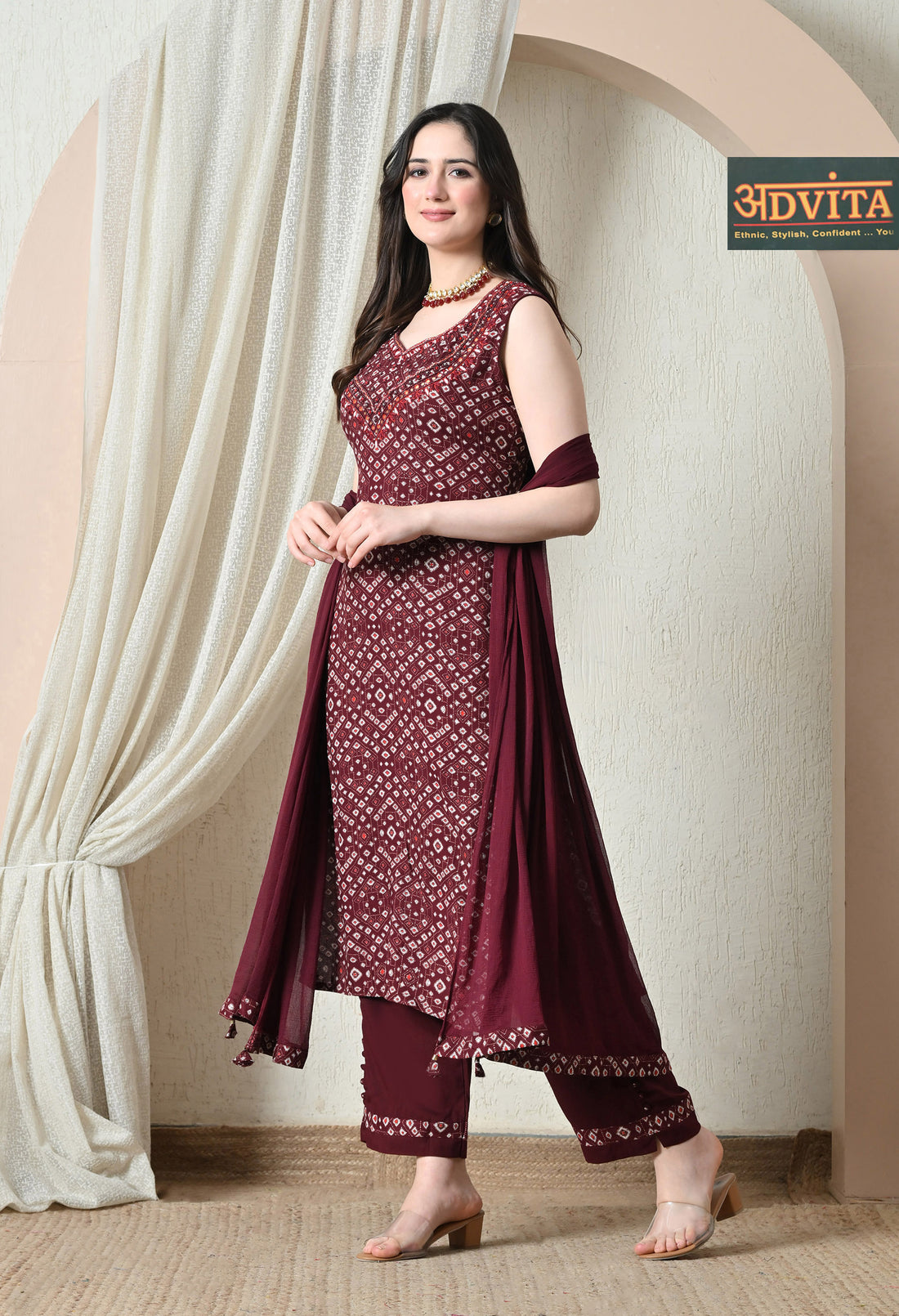 Advita Bandhani Diamond Print Rayon Cotton Suit for Women