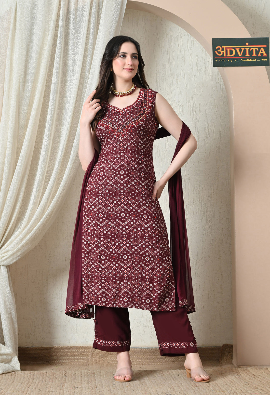 Advita Bandhani Diamond Print Rayon Cotton Suit for Women