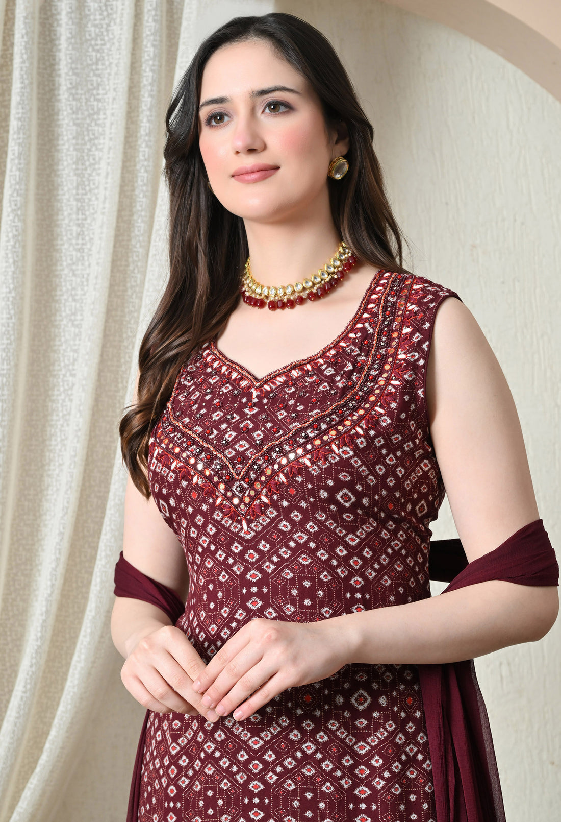 Advita Bandhani Diamond Print Rayon Cotton Suit for Women