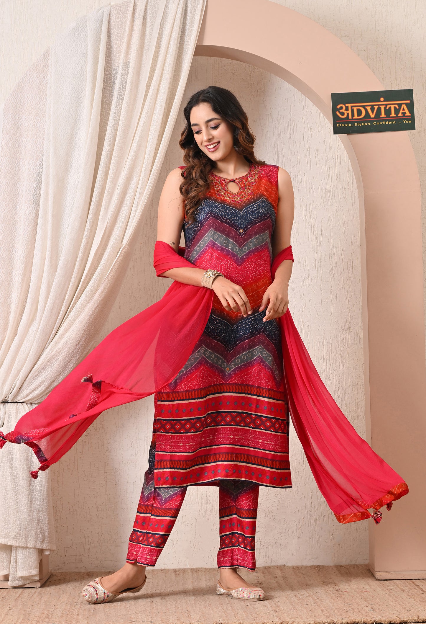 Advita Multicolor Bandhani Gaji Silk Suit for Women
