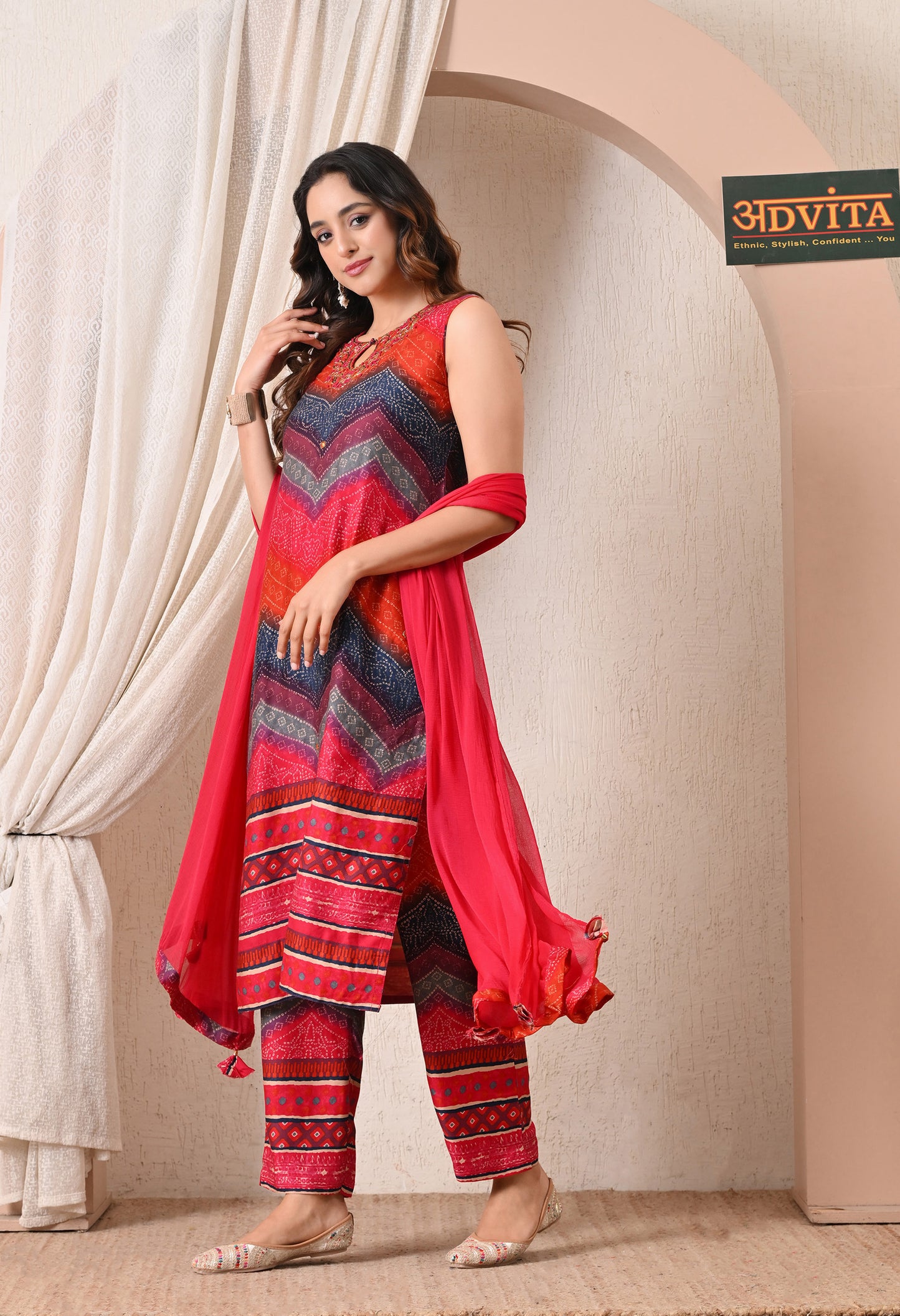 Advita Multicolor Bandhani Gaji Silk Suit for Women