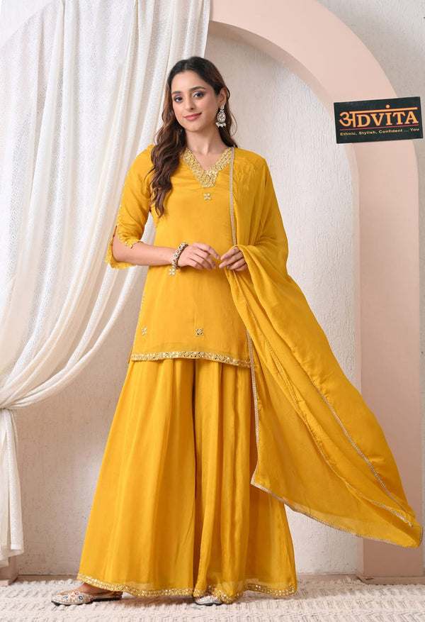 Advita Mustard Yellow Party Wear Sharara Suit with Dupatta