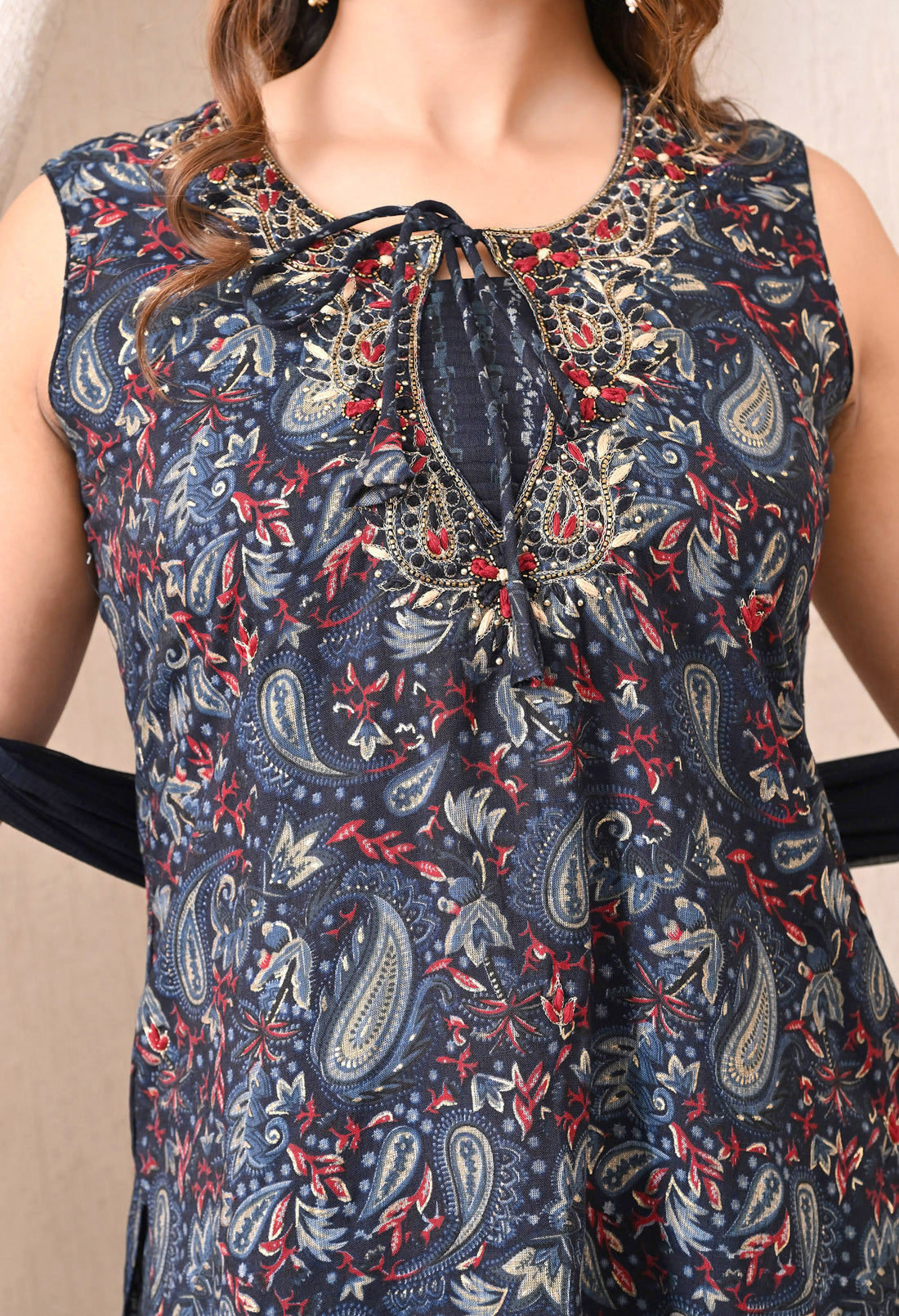 Advita Navy Blue Paisley Print Rayon Cotton Suit for Women