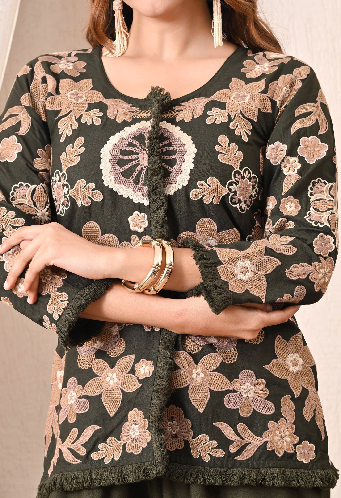 Advita Olive Green Floral Embroidery Rayon Cotton Cord Set for women – view 2