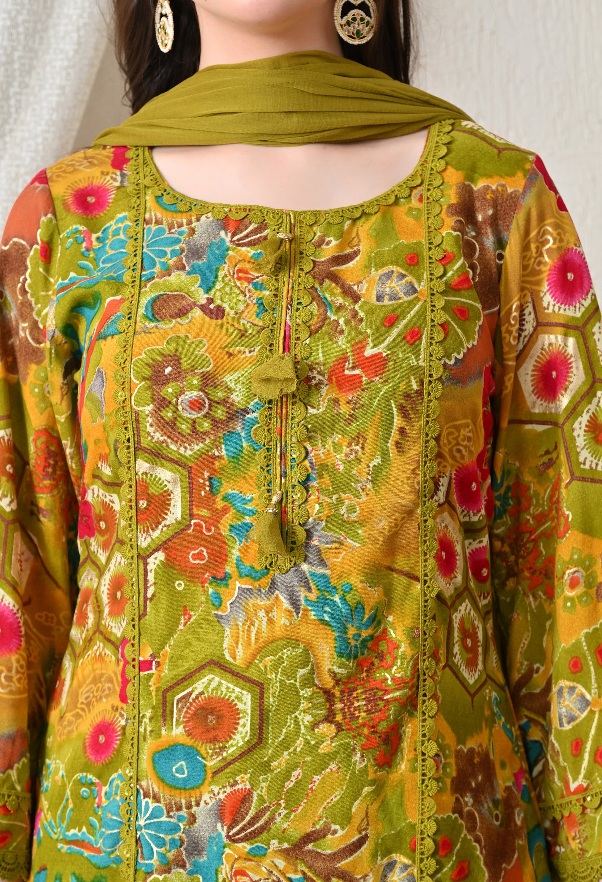 Advita Olive Green Multicolor Floral Print Rayon Cotton Farsi Salwar Suit for women – view 5