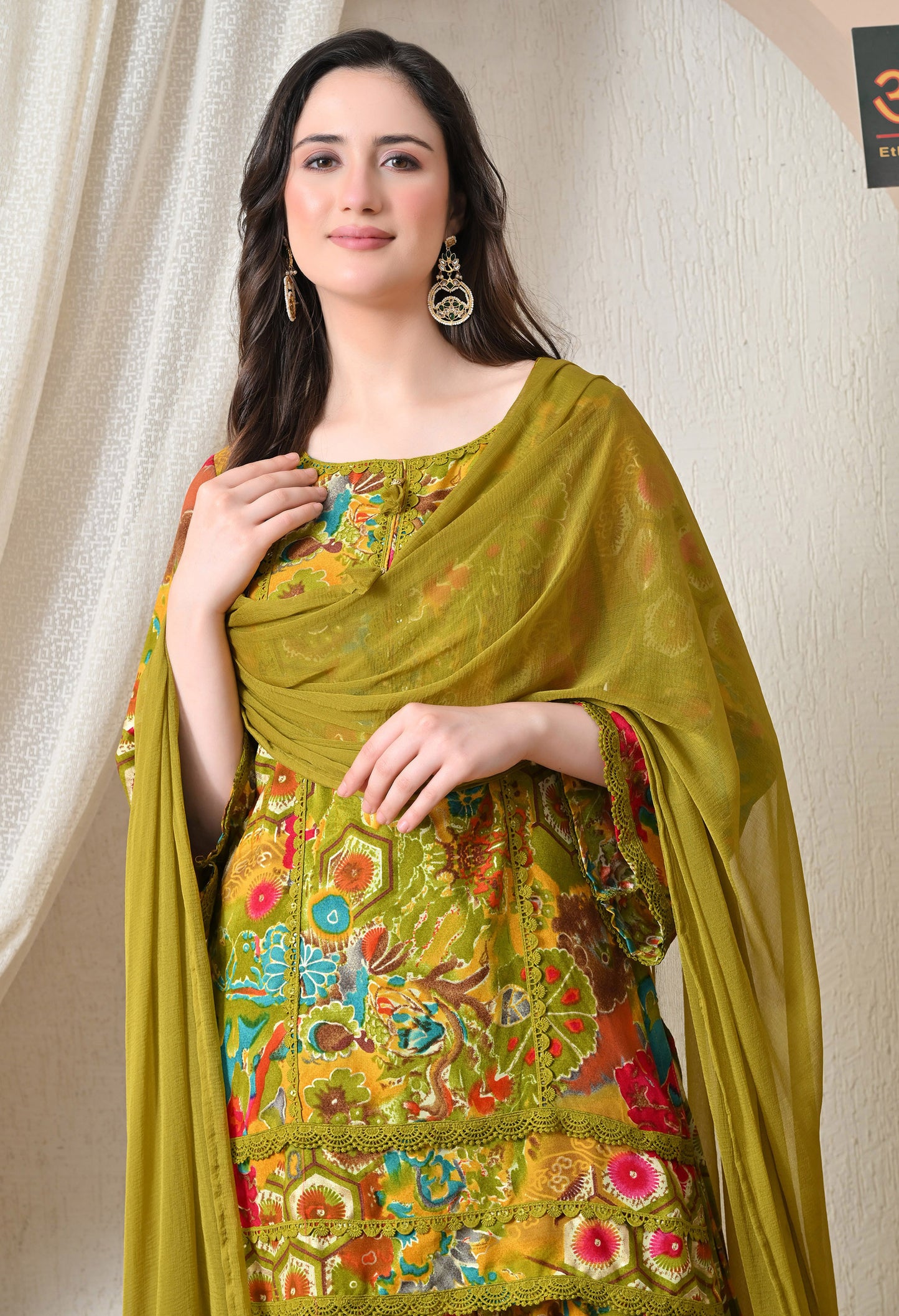 Advita Olive Green Multicolor Floral Print Rayon Cotton Farsi Salwar Suit for women – view 2