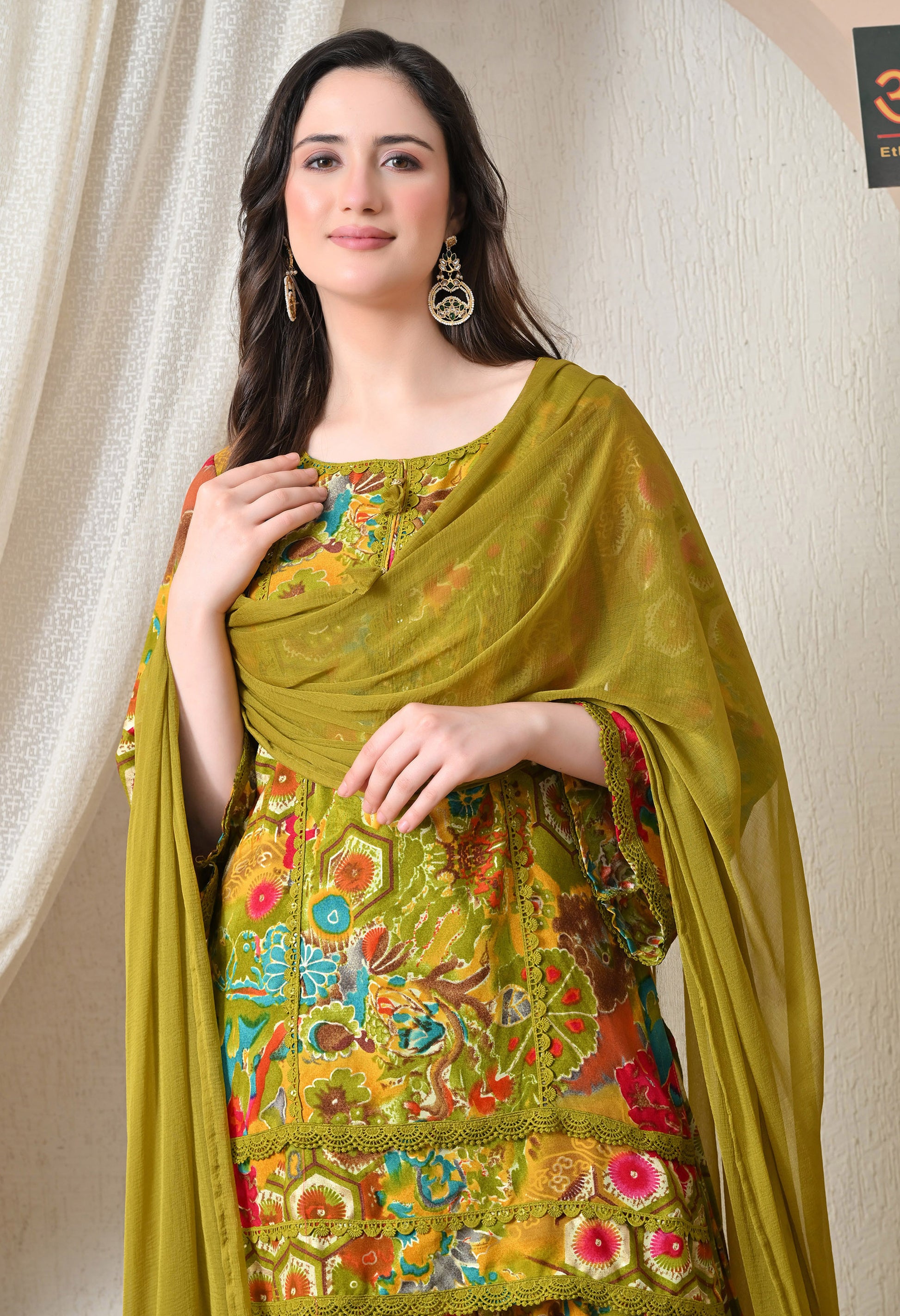 Advita Olive Green Multicolor Floral Print Rayon Cotton Farsi Salwar Suit for women – view 2