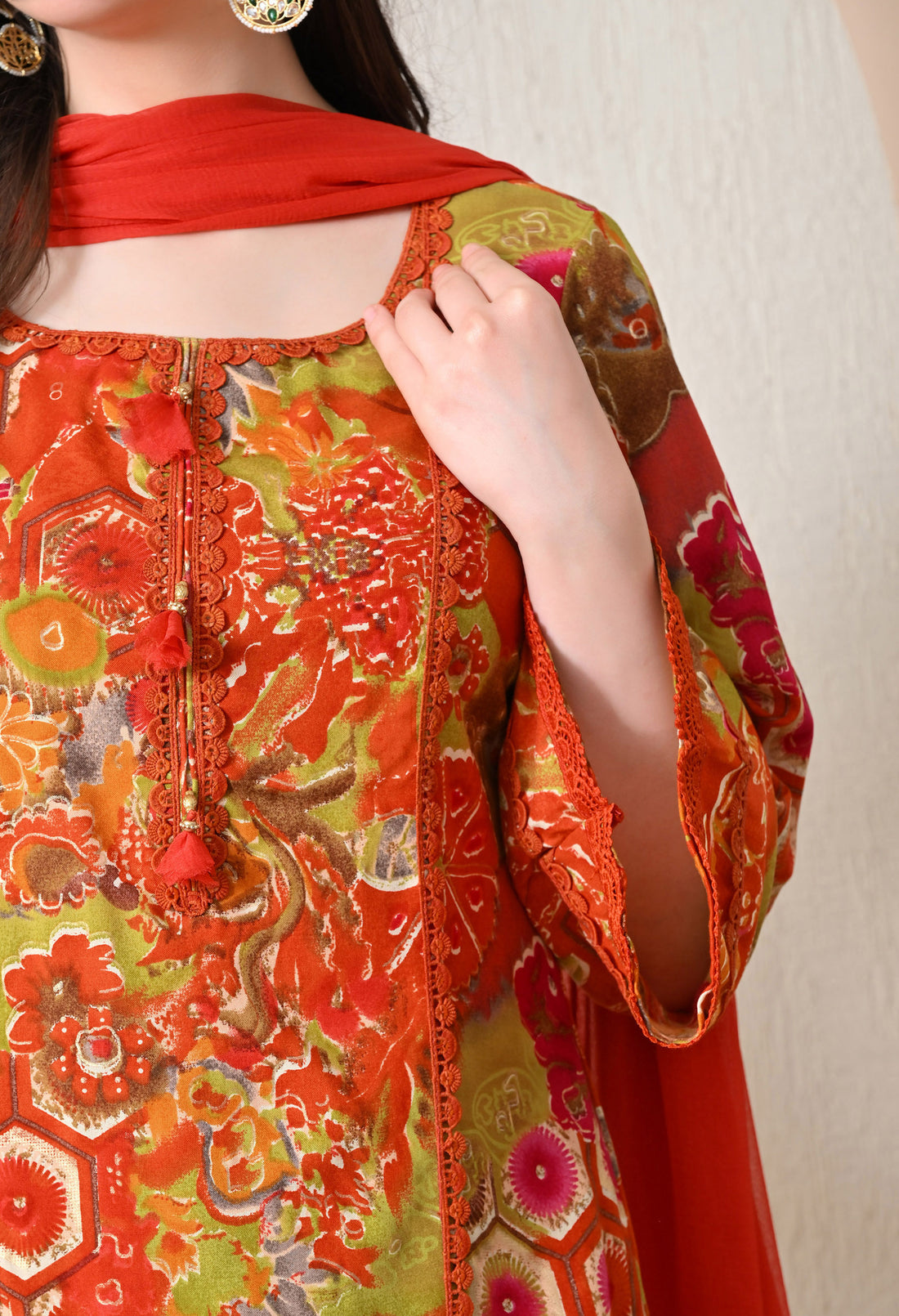 Advita Orange Multicolor Floral Print Rayon Cotton Farsi Salwar Suit for women – view 2