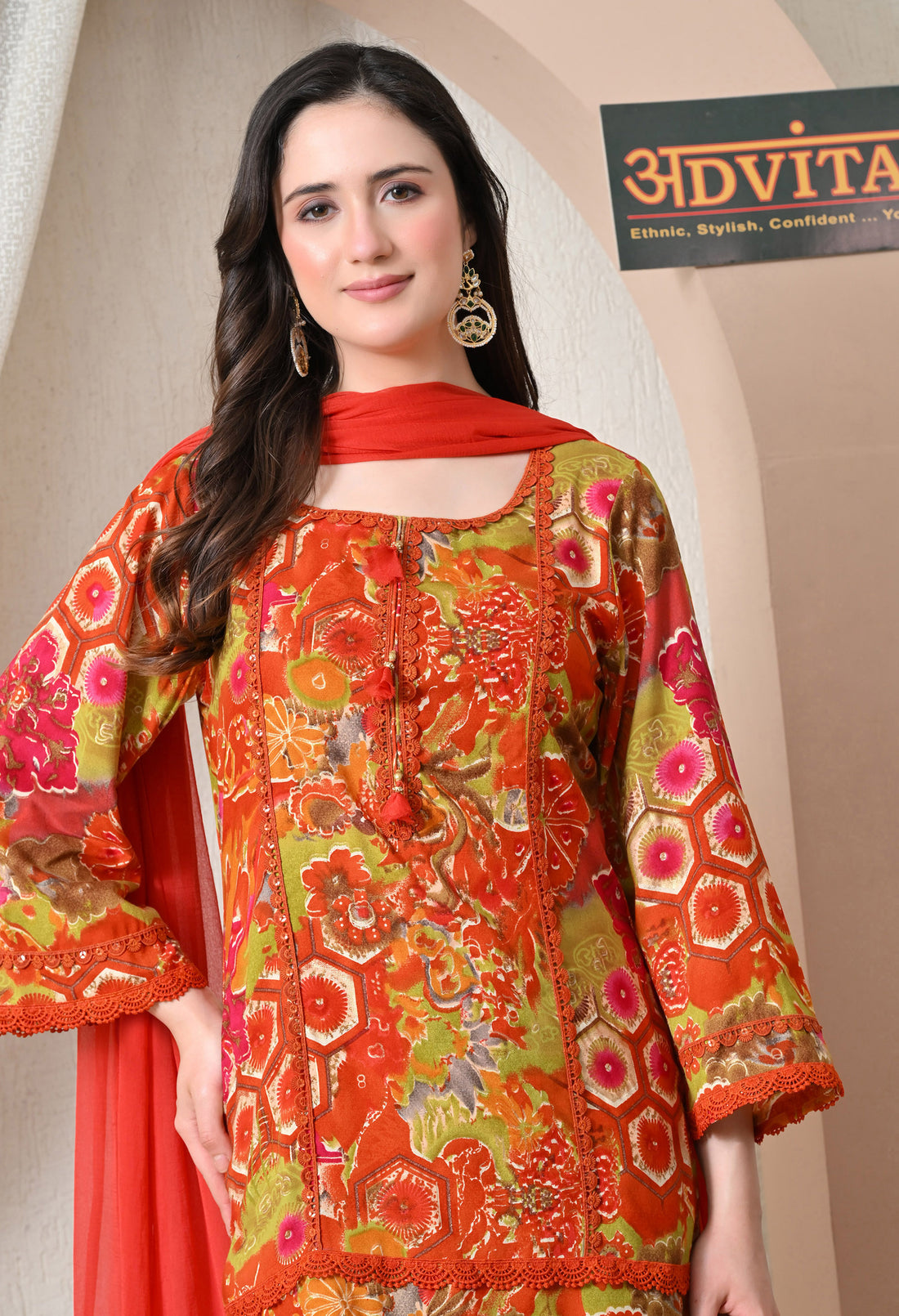 Advita Orange Multicolor Floral Print Rayon Cotton Farsi Salwar Suit for women – view 4