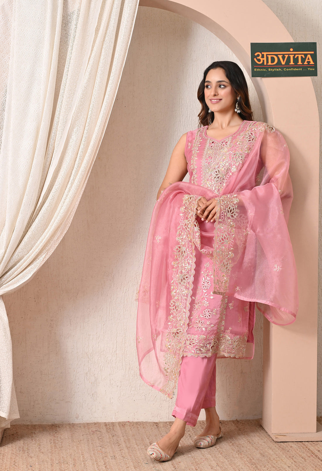 Advita Embroidered Organza Cutwork Tissue Silk Party Wear Suit for Women
