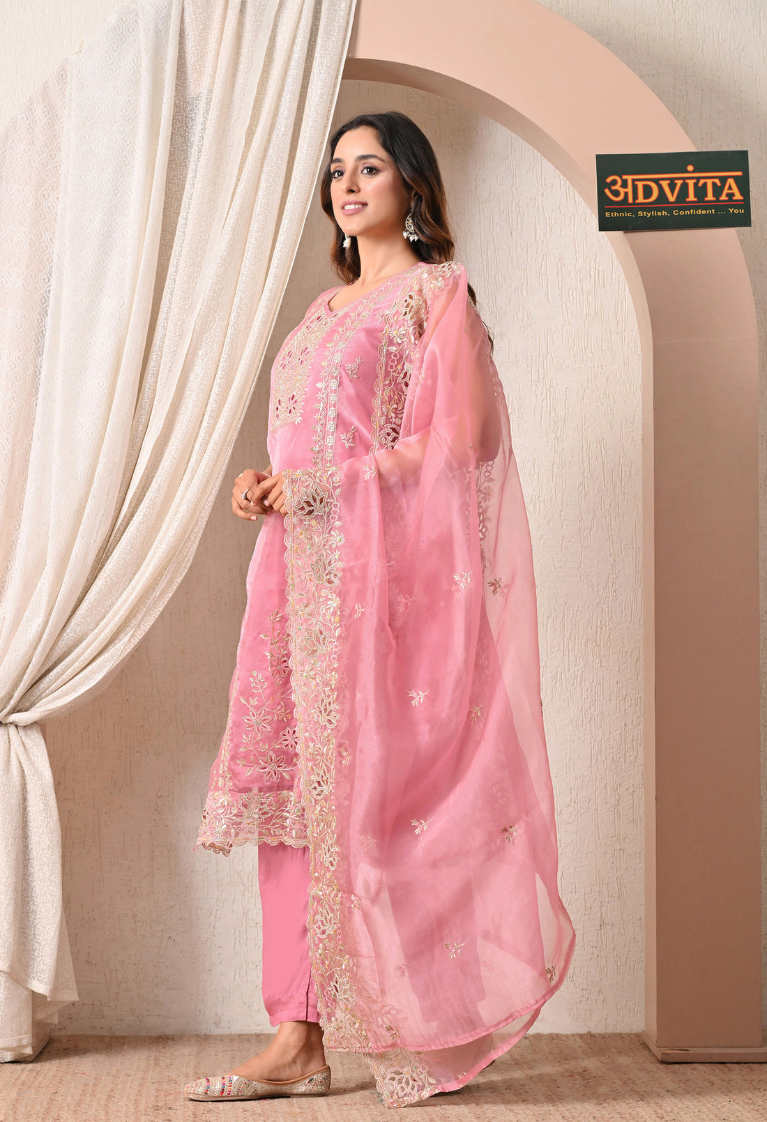 Advita Embroidered Organza Cutwork Tissue Silk Party Wear Suit for Women