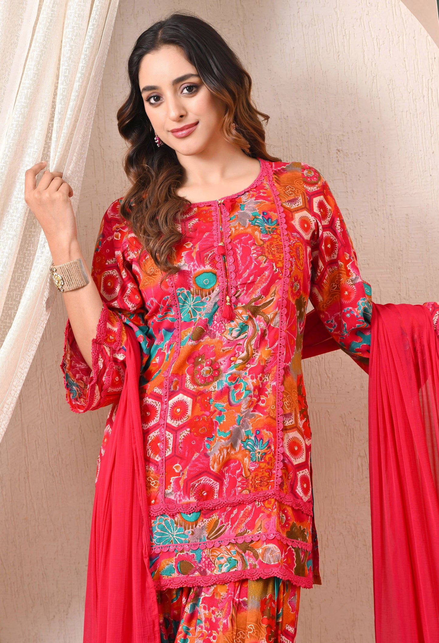 Advita Pink Multicolor Floral Print Rayon Cotton Farsi Salwar Suit for women – view 2
