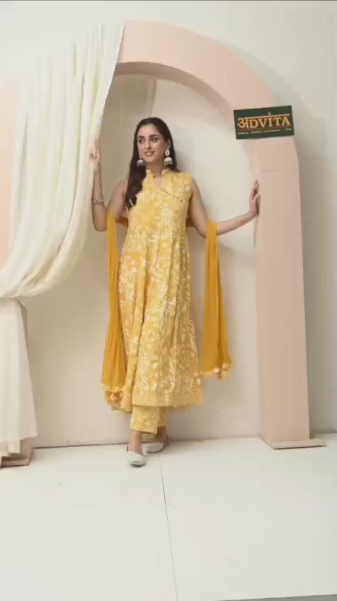 Elegant Frock Style 3-Piece Cotton Suit Set for Women | Ethnic Wear
