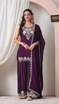 Advita Purple Chinon Embroidered Sharara Set for Women