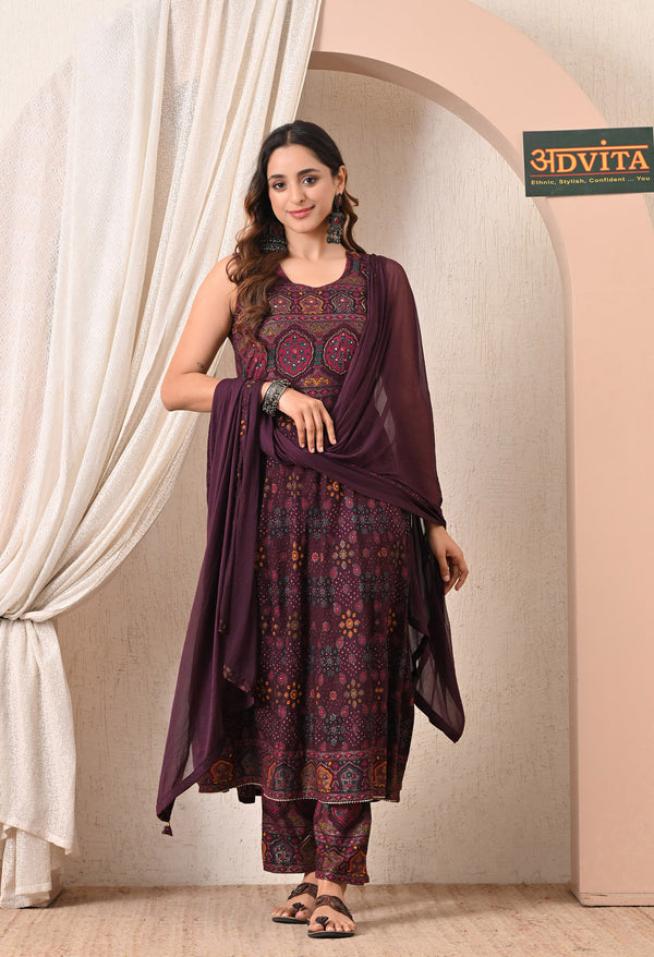 Advita Bandhani Mandala Print Rayon Cotton Frock Suit for Women