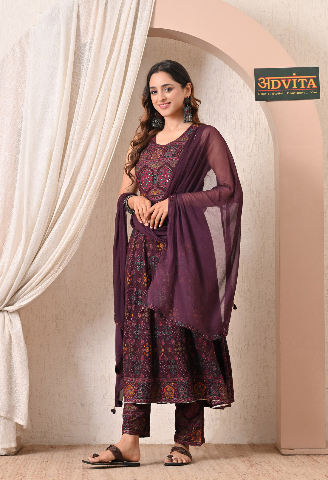 Advita Bandhani Mandala Print Rayon Cotton Frock Suit for Women