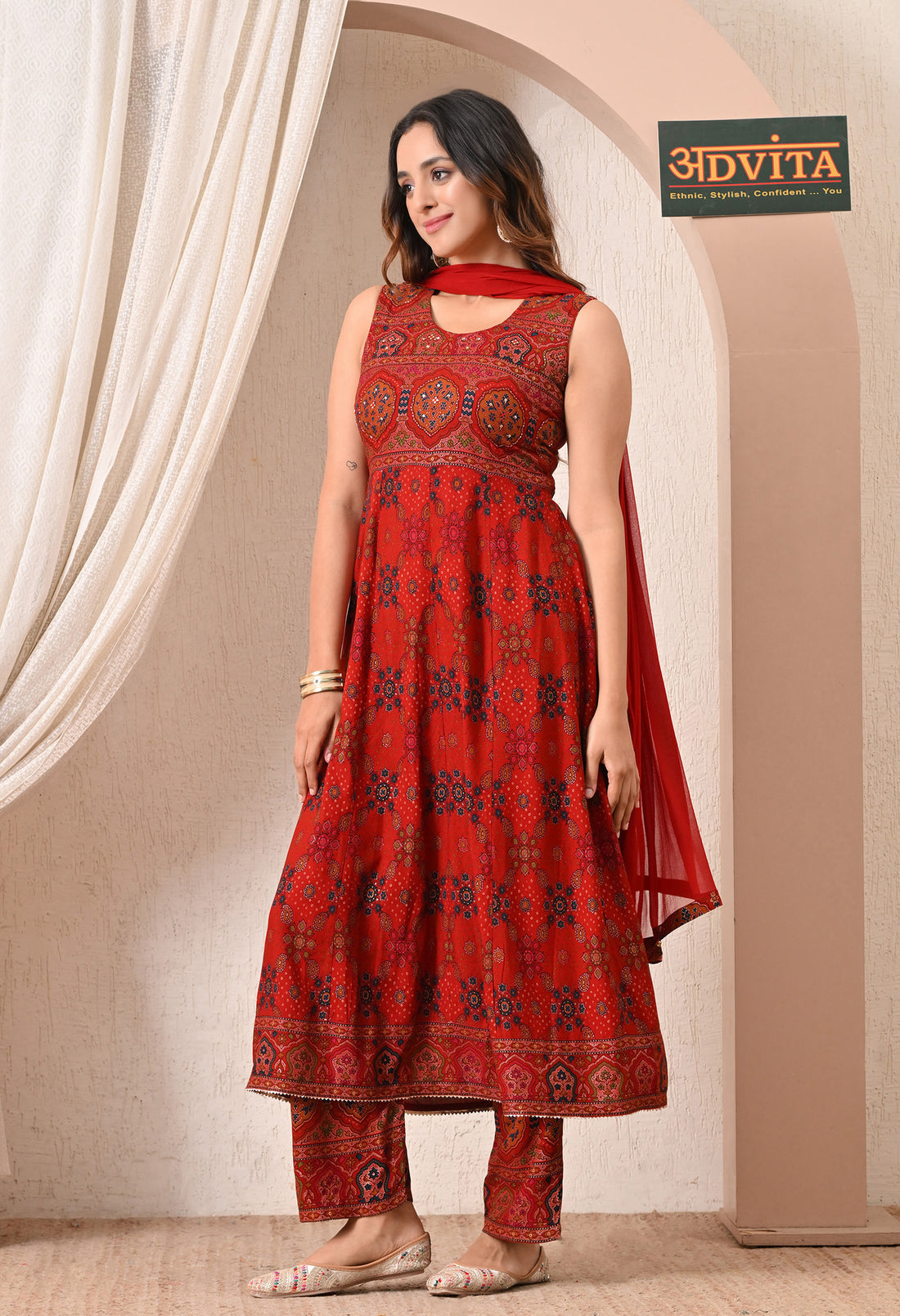 Advita Paisley Medallion Print Rayon Cotton Frock Suit for Women