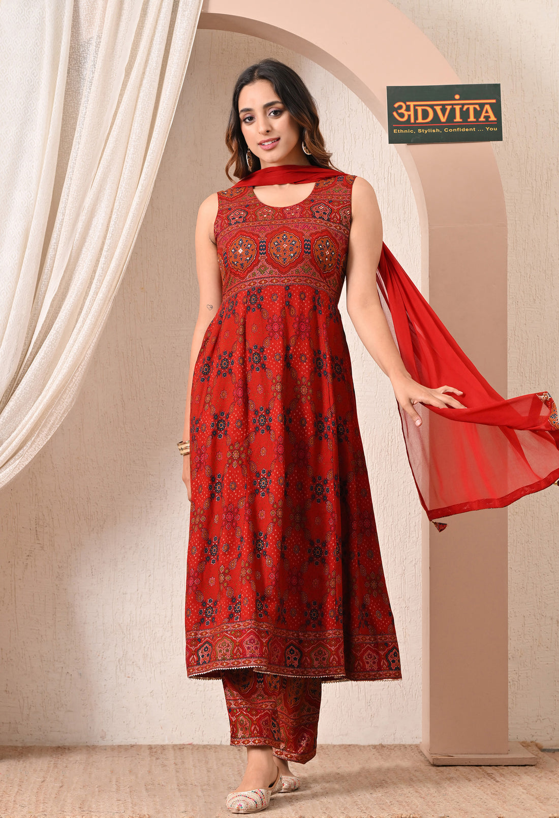 Advita Paisley Medallion Print Rayon Cotton Frock Suit for Women
