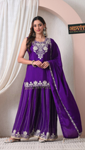 Advita Royal Purple Chinon Embroidered Sharara Set for Women
